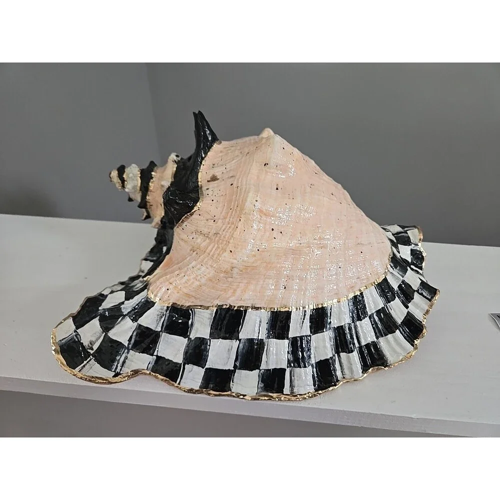 My Own Checkerboard Whimsical Large Vintage Conch Sea Shell Check